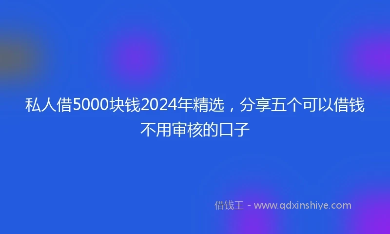 私人借5000块钱2024年精选，分享五个可以借钱不用审核的口子
