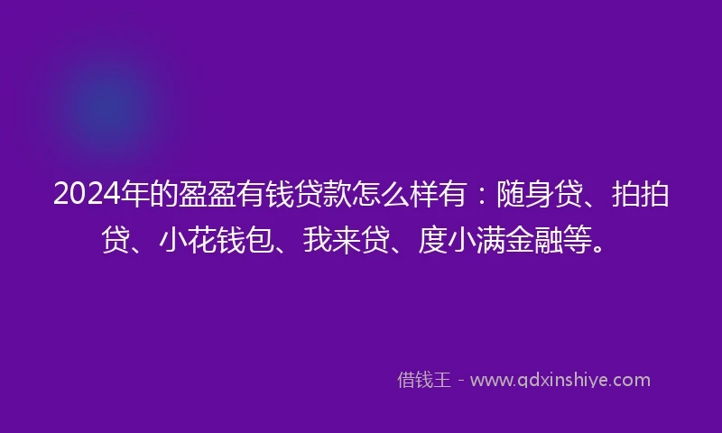 2024年的盈盈有钱贷款怎么样有：随身贷、拍拍贷、小花钱包、我来贷、度小满金融等。