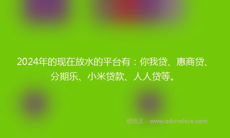 2024年的现在放水的平台有：你我贷、惠商贷、分期乐、小米贷款、人人贷等。