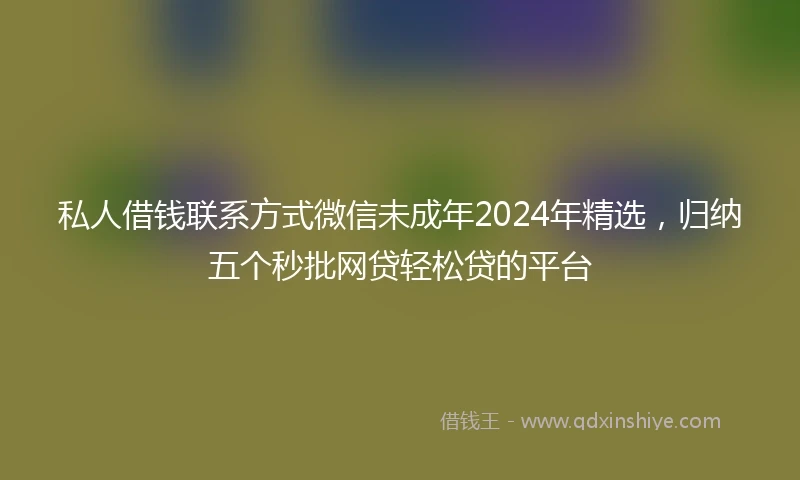 私人借钱联系方式微信未成年2024年精选，归纳五个秒批网贷轻松贷的平台