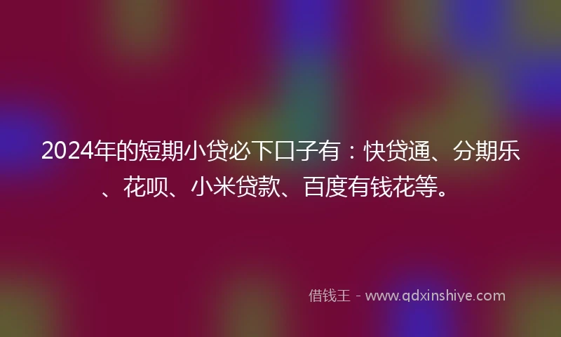 2024年的短期小贷必下口子有：快贷通、分期乐、花呗、小米贷款、百度有钱花等。