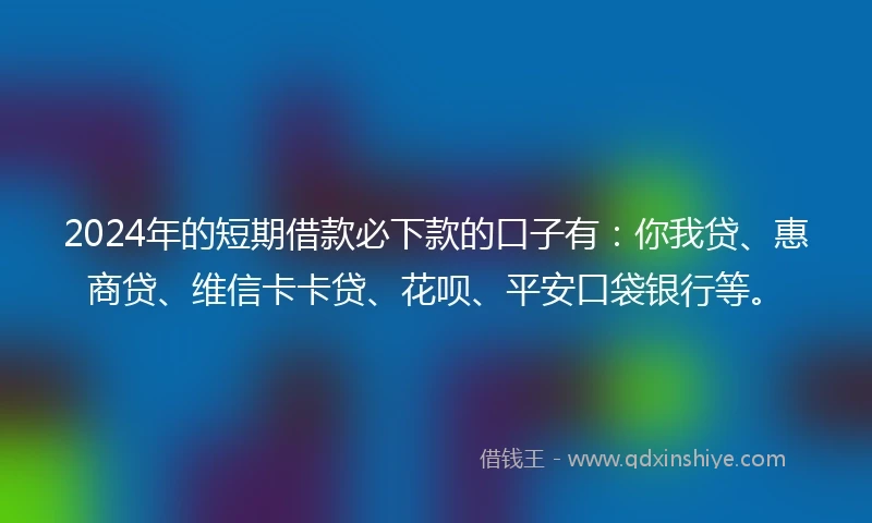 2024年的短期借款必下款的口子有：你我贷、惠商贷、维信卡卡贷、花呗、平安口袋银行等。