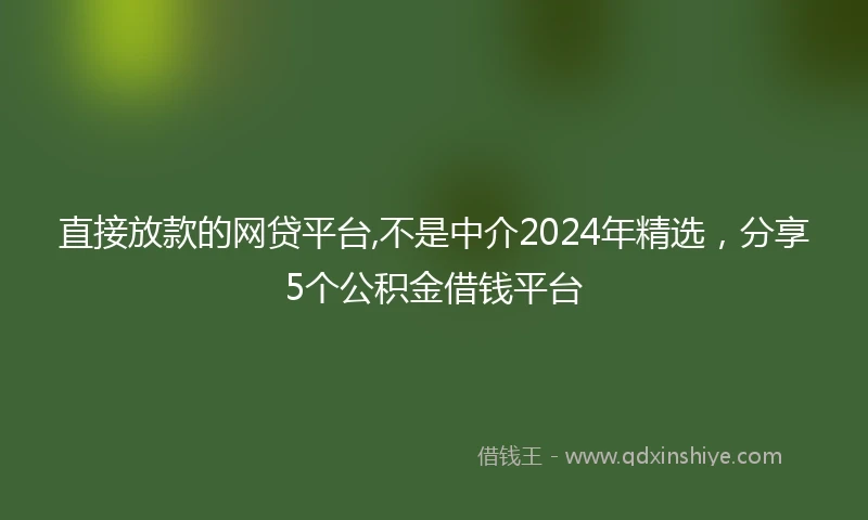 直接放款的网贷平台,不是中介2024年精选，分享5个公积金借钱平台
