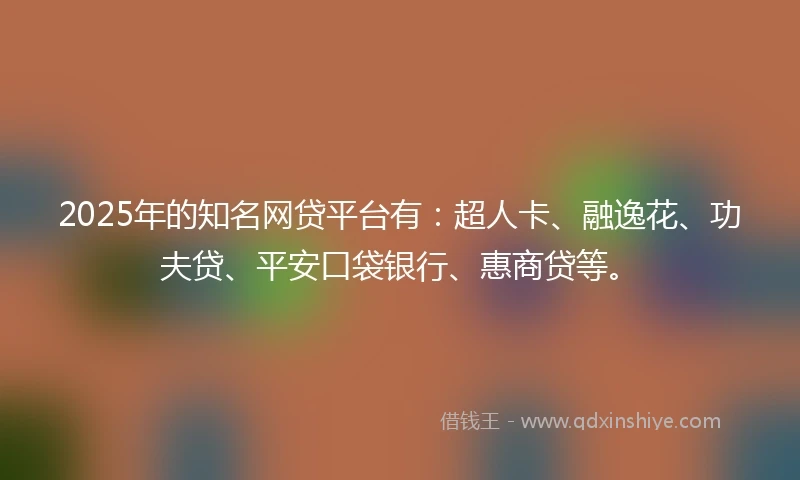 2025年的知名网贷平台有：超人卡、融逸花、功夫贷、平安口袋银行、惠商贷等。