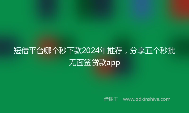 短借平台哪个秒下款2024年推荐，分享五个秒批无面签贷款app