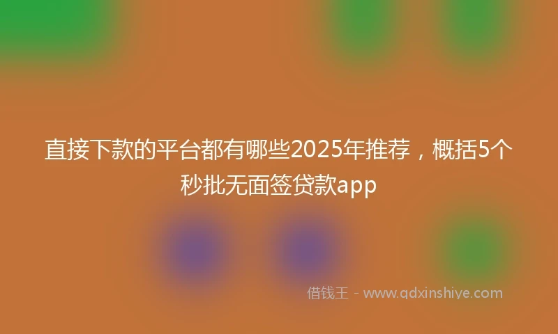 直接下款的平台都有哪些2025年推荐，概括5个秒批无面签贷款app