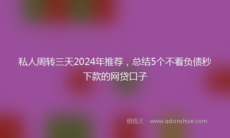 私人周转三天2024年推荐，总结5个不看负债秒下款的网贷口子