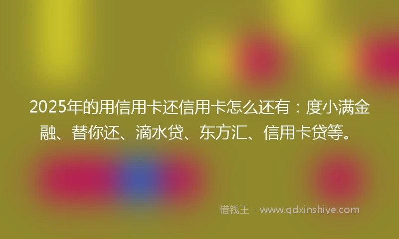 2025年的用信用卡还信用卡怎么还有:度小满金融、替你还、滴水贷、东方汇、信用卡贷等。