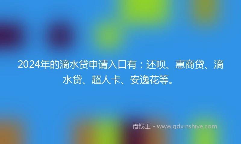 2024年的滴水贷申请入口有：还呗、惠商贷、滴水贷、超人卡、安逸花等。