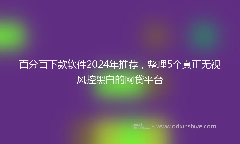 百分百下款软件2024年推荐，整理5个真正无视风控黑白的网贷平台