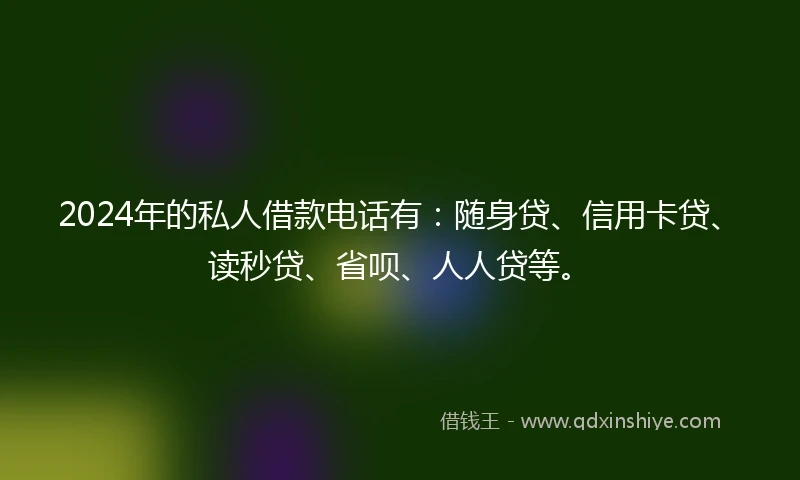 2024年的私人借款电话有：随身贷、信用卡贷、读秒贷、省呗、人人贷等。
