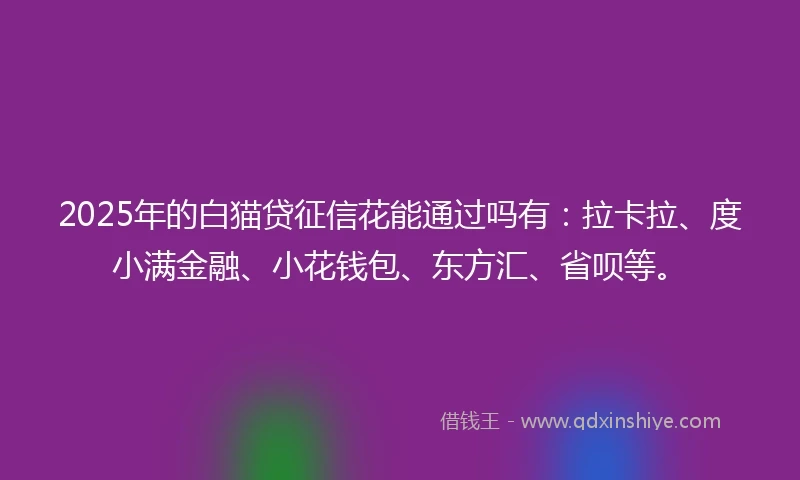 2025年的白猫贷征信花能通过吗有：拉卡拉、度小满金融、小花钱包、东方汇、省呗等。