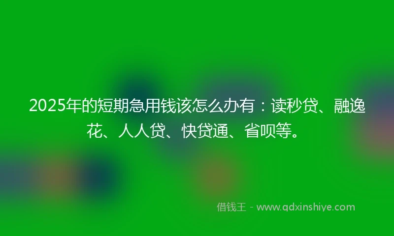 2025年的短期急用钱该怎么办有：读秒贷、融逸花、人人贷、快贷通、省呗等。