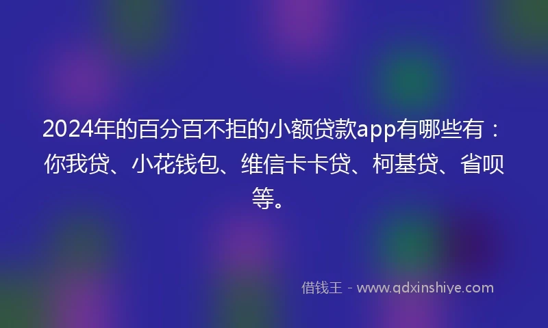 2024年的百分百不拒的小额贷款app有哪些有：你我贷、小花钱包、维信卡卡贷、柯基贷、省呗等。