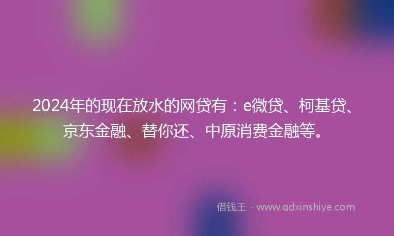 2024年的现在放水的网贷有:e微贷、柯基贷、京东金融、替你还、中原消费金融等。