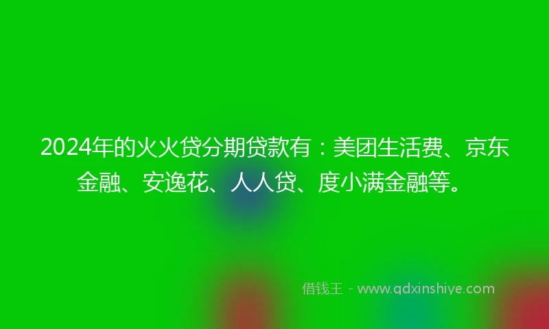 2024年的火火贷分期贷款有：美团生活费、京东金融、安逸花、人人贷、度小满金融等。