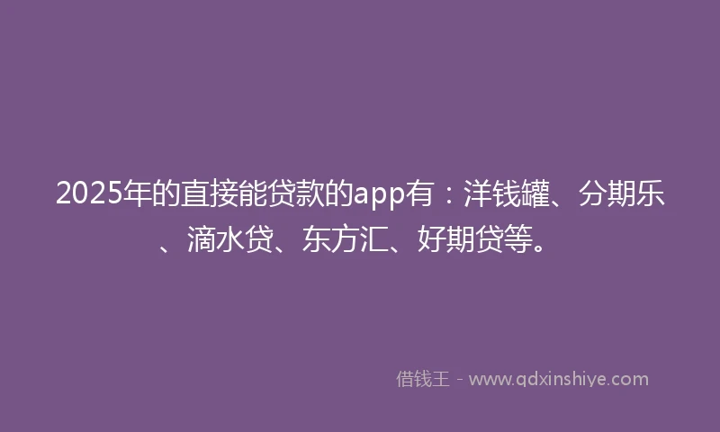 2025年的直接能贷款的app有：洋钱罐、分期乐、滴水贷、东方汇、好期贷等。