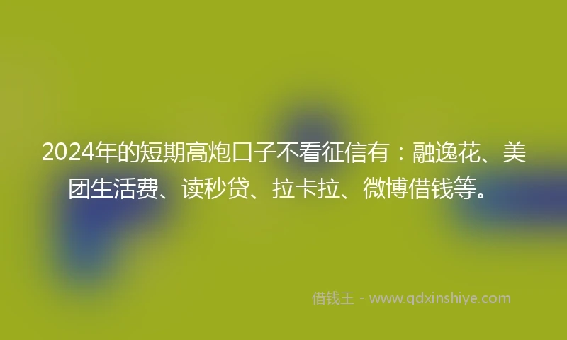 2024年的短期高炮口子不看征信有：融逸花、美团生活费、读秒贷、拉卡拉、微博借钱等。