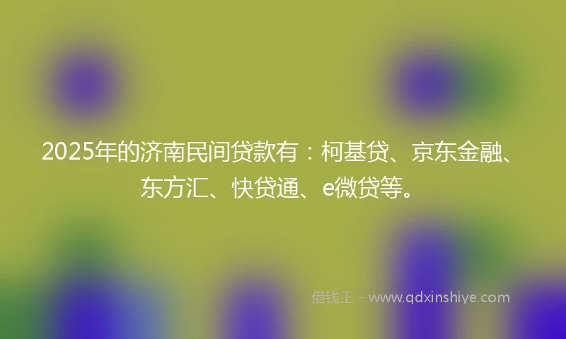 2025年的济南民间贷款有：柯基贷、京东金融、东方汇、快贷通、e微贷等。