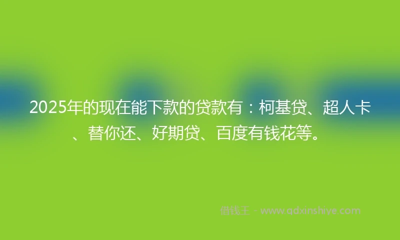 2025年的现在能下款的贷款有：柯基贷、超人卡、替你还、好期贷、百度有钱花等。