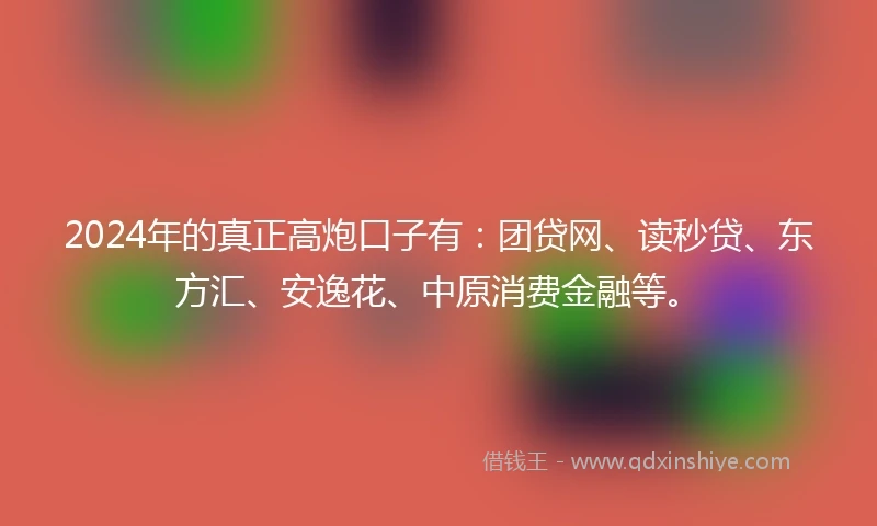 2024年的真正高炮口子有：团贷网、读秒贷、东方汇、安逸花、中原消费金融等。