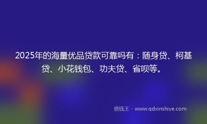 2025年的海量优品贷款可靠吗有：随身贷、柯基贷、小花钱包、功夫贷、省呗等。