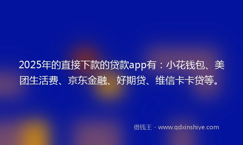 2025年的直接下款的贷款app有：小花钱包、美团生活费、京东金融、好期贷、维信卡卡贷等。
