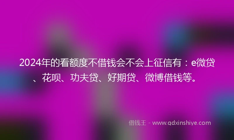 2024年的看额度不借钱会不会上征信有：e微贷、花呗、功夫贷、好期贷、微博借钱等。
