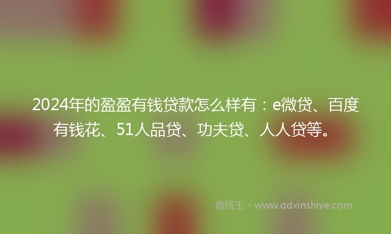 2024年的盈盈有钱贷款怎么样有：e微贷、百度有钱花、51人品贷、功夫贷、人人贷等。
