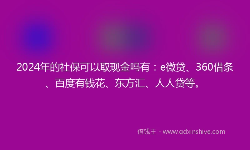2024年的社保可以取现金吗有：e微贷、360借条、百度有钱花、东方汇、人人贷等。
