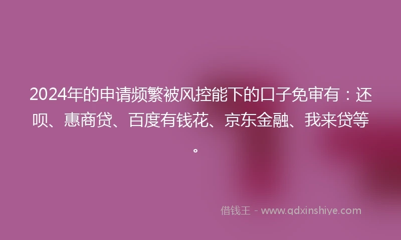 2024年的申请频繁被风控能下的口子免审有：还呗、惠商贷、百度有钱花、京东金融、我来贷等。