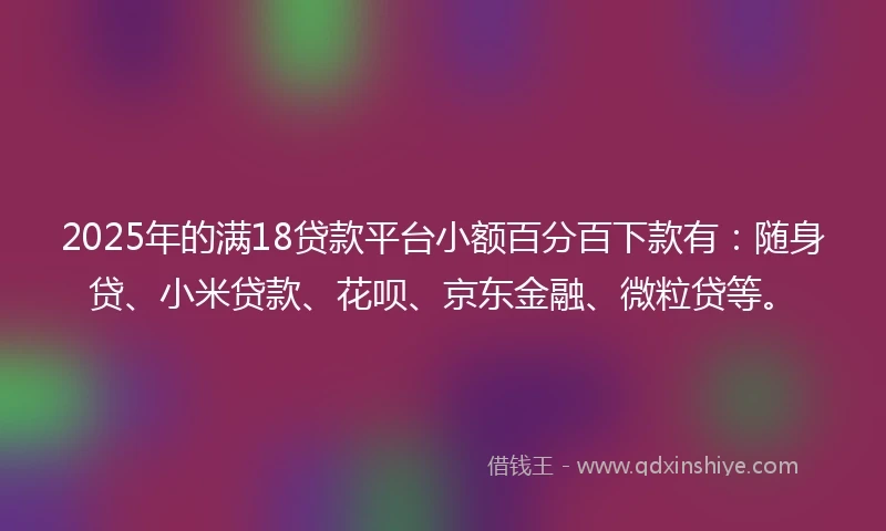 2025年的满18贷款平台小额百分百下款有：随身贷、小米贷款、花呗、京东金融、微粒贷等。