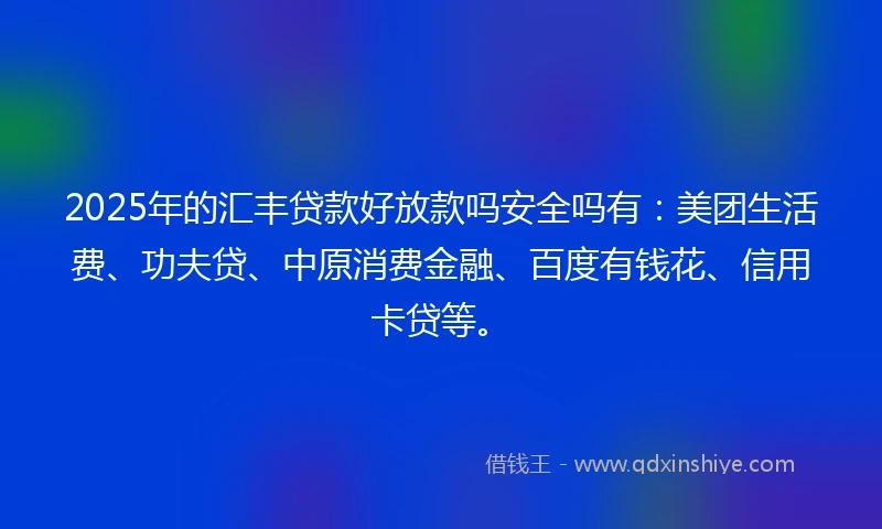 2025年的汇丰贷款好放款吗安全吗有：美团生活费、功夫贷、中原消费金融、百度有钱花、信用卡贷等。