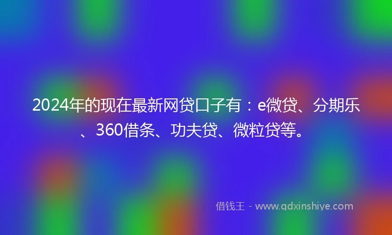 2024年的现在最新网贷口子有：e微贷、分期乐、360借条、功夫贷、微粒贷等。