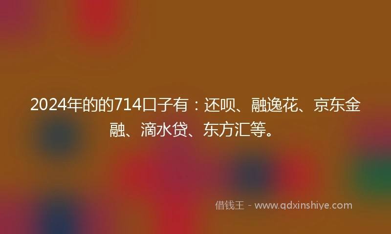 2024年的的714口子有：还呗、融逸花、京东金融、滴水贷、东方汇等。