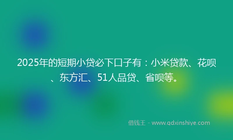 2025年的短期小贷必下口子有：小米贷款、花呗、东方汇、51人品贷、省呗等。
