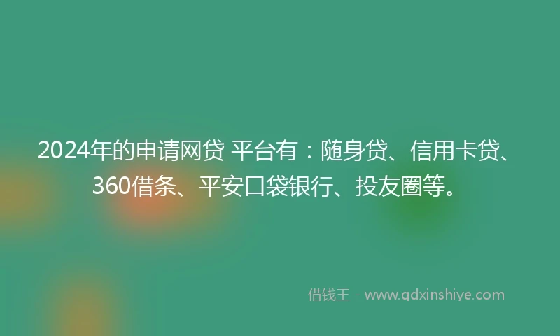 2024年的申请网贷 平台有：随身贷、信用卡贷、360借条、平安口袋银行、投友圈等。