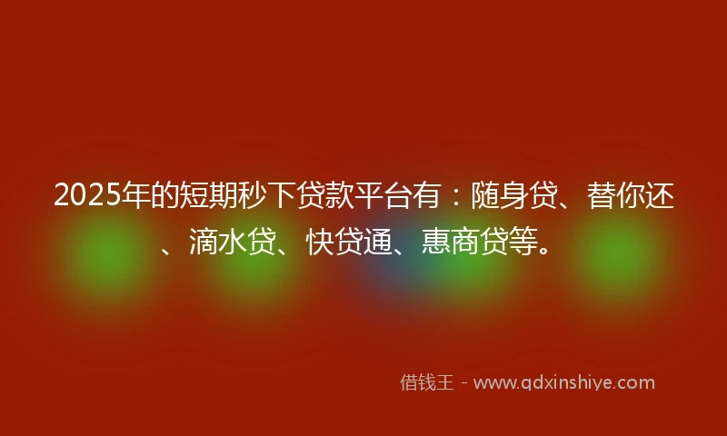 2025年的短期秒下贷款平台有：随身贷、替你还、滴水贷、快贷通、惠商贷等。