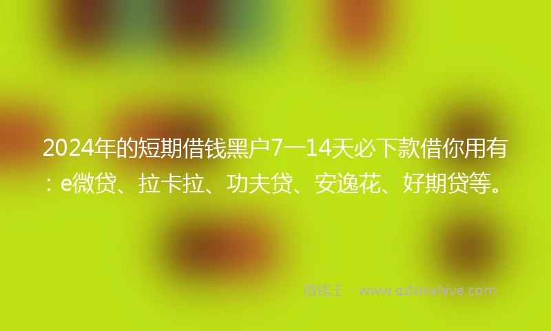 2024年的短期借钱黑户7一14天必下款借你用有：e微贷、拉卡拉、功夫贷、安逸花、好期贷等。