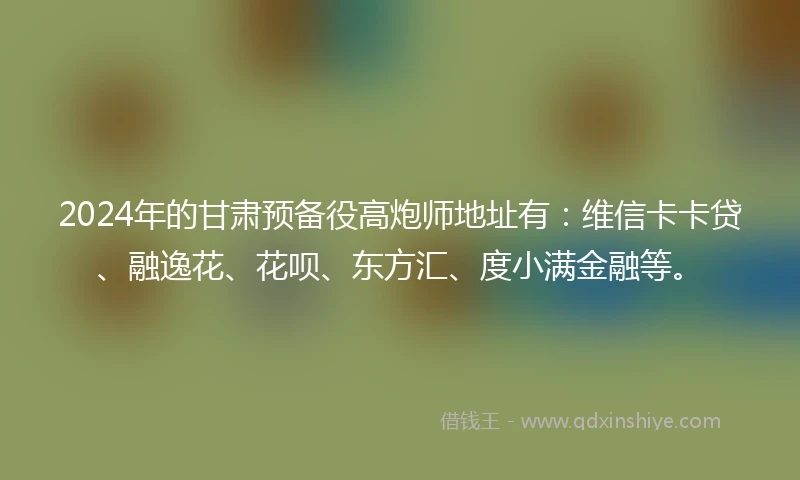 2024年的甘肃预备役高炮师地址有：维信卡卡贷、融逸花、花呗、东方汇、度小满金融等。