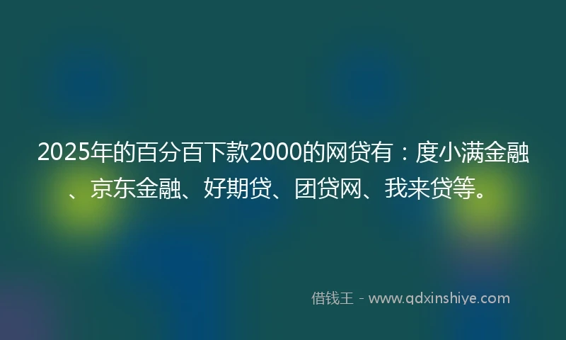 2025年的百分百下款2000的网贷有：度小满金融、京东金融、好期贷、团贷网、我来贷等。