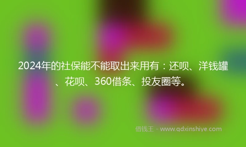 2024年的社保能不能取出来用有：还呗、洋钱罐、花呗、360借条、投友圈等。