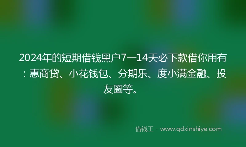 2024年的短期借钱黑户7一14天必下款借你用有：惠商贷、小花钱包、分期乐、度小满金融、投友圈等。