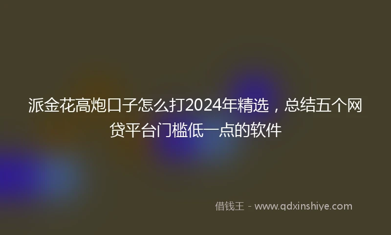 派金花高炮口子怎么打2024年精选，总结五个网贷平台门槛低一点的软件
