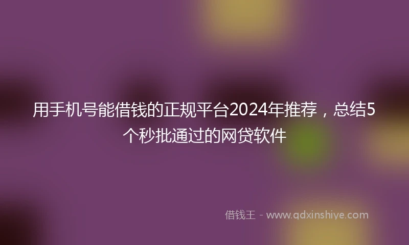 用手机号能借钱的正规平台2024年推荐,总结5个秒批通过的网贷软件