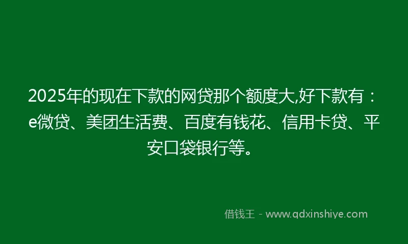 2025年的现在下款的网贷那个额度大,好下款有：e微贷、美团生活费、百度有钱花、信用卡贷、平安口袋银行等。