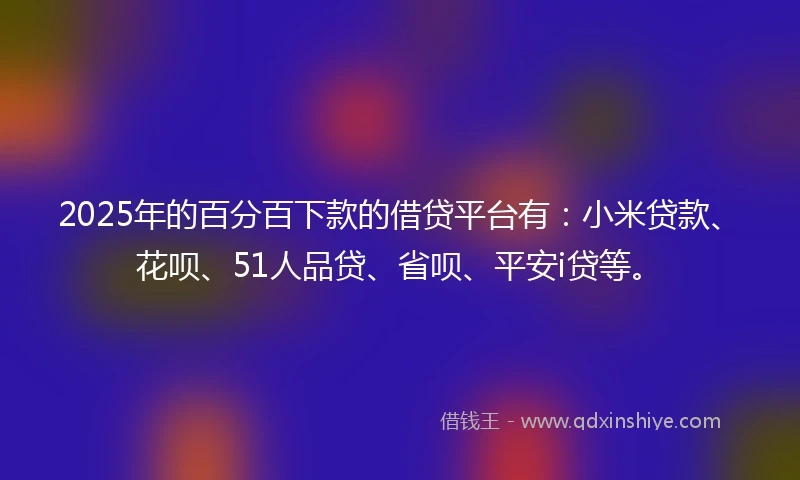 2025年的百分百下款的借贷平台有：小米贷款、花呗、51人品贷、省呗、平安i贷等。
