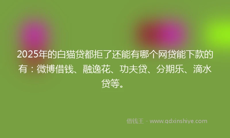 2025年的白猫贷都拒了还能有哪个网贷能下款的有：微博借钱、融逸花、功夫贷、分期乐、滴水贷等。