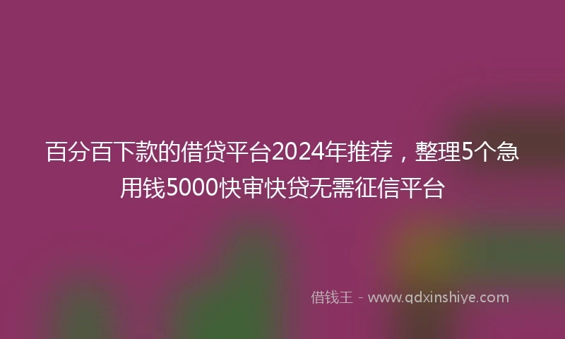 百分百下款的借贷平台2024年推荐，整理5个急用钱5000快审快贷无需征信平台