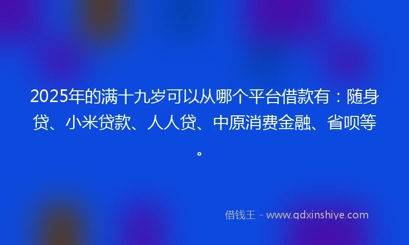 2025年的满十九岁可以从哪个平台借款有：随身贷、小米贷款、人人贷、中原消费金融、省呗等。